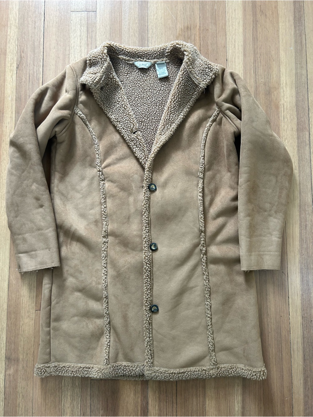 L.L. Bean Sherpa Lined Faux Suede Shearling Jacket Womens Sz L Barn Chore Coat